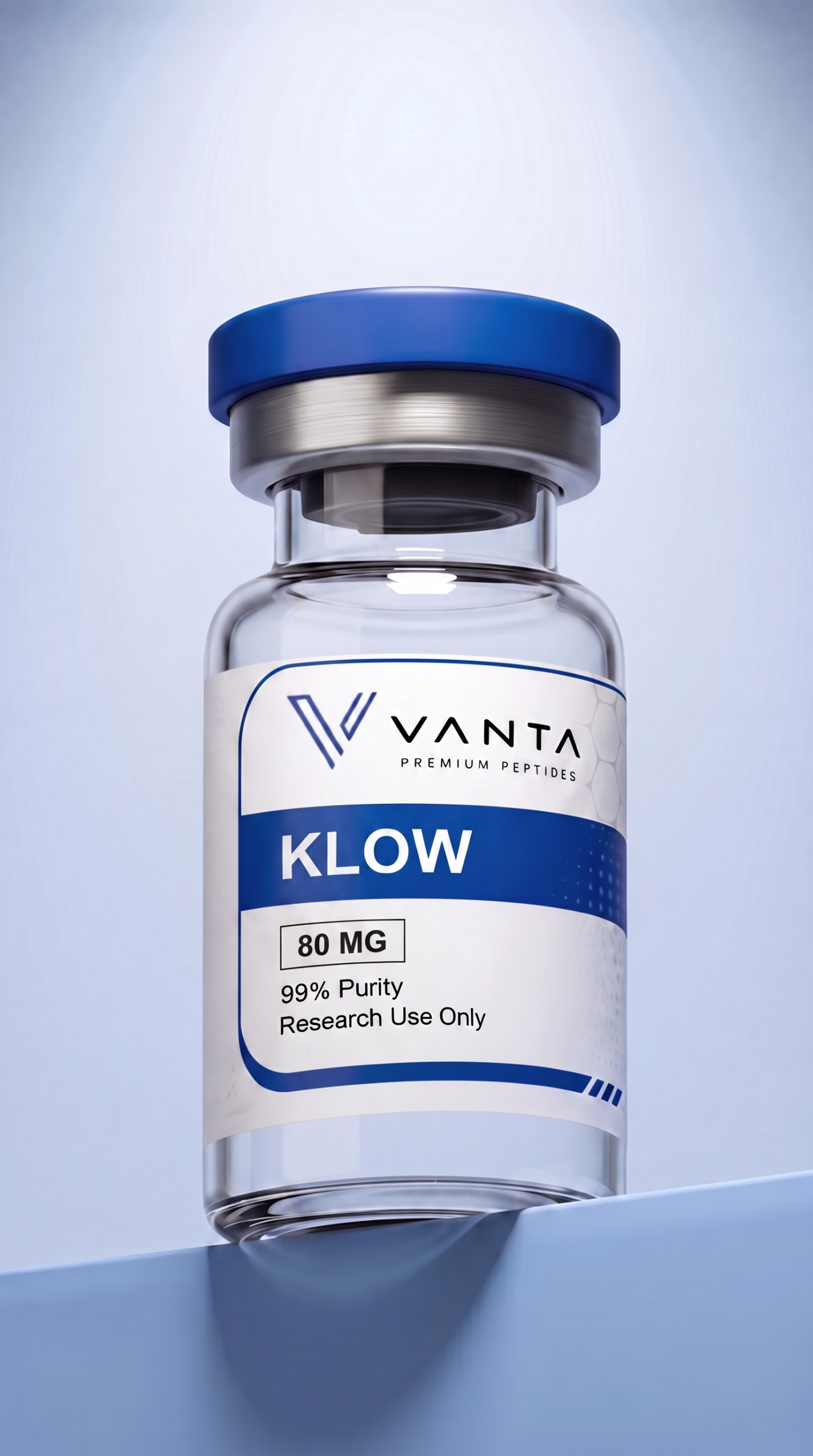 KLOW four-peptide research blend vial — GHK-Cu, BPC-157, TB-500, KPV, lyophilized, ≥99% purity